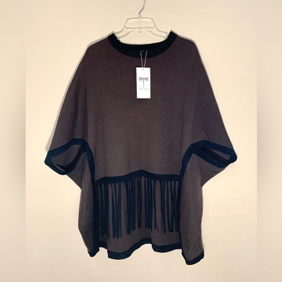 Tyler Boe brown/black cashmere poncho/cape with black fringe. Size XS/S - Picture 3 of 11
